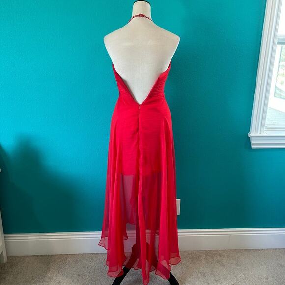 Mac Duggal 65126 Cherry Red Gala Prom Gown Dress Formal Elegant Beaded Size 0 - Picture 7 of 10